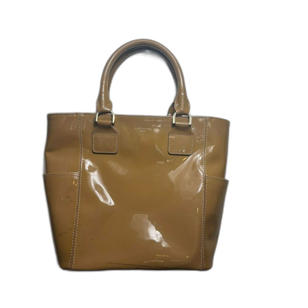 LK Bennett Purse Tan Patent Leather Top Handle Shoulder Bag Commuter Work Office